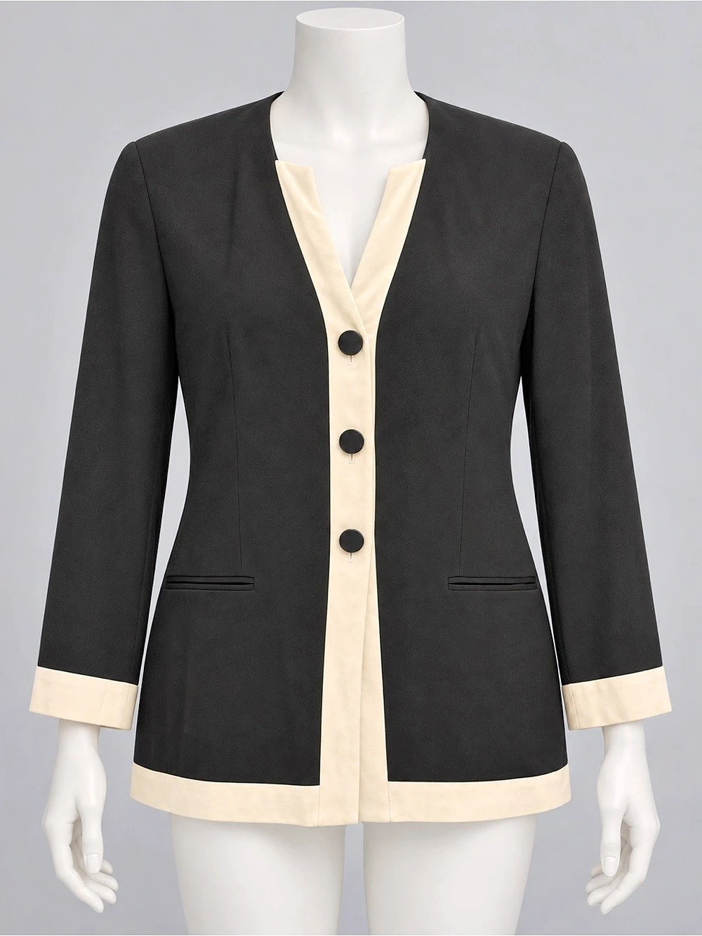 Giorgio Armani Le Collezioni Contrast Trim Blazer in Black & Cream Size 10 .